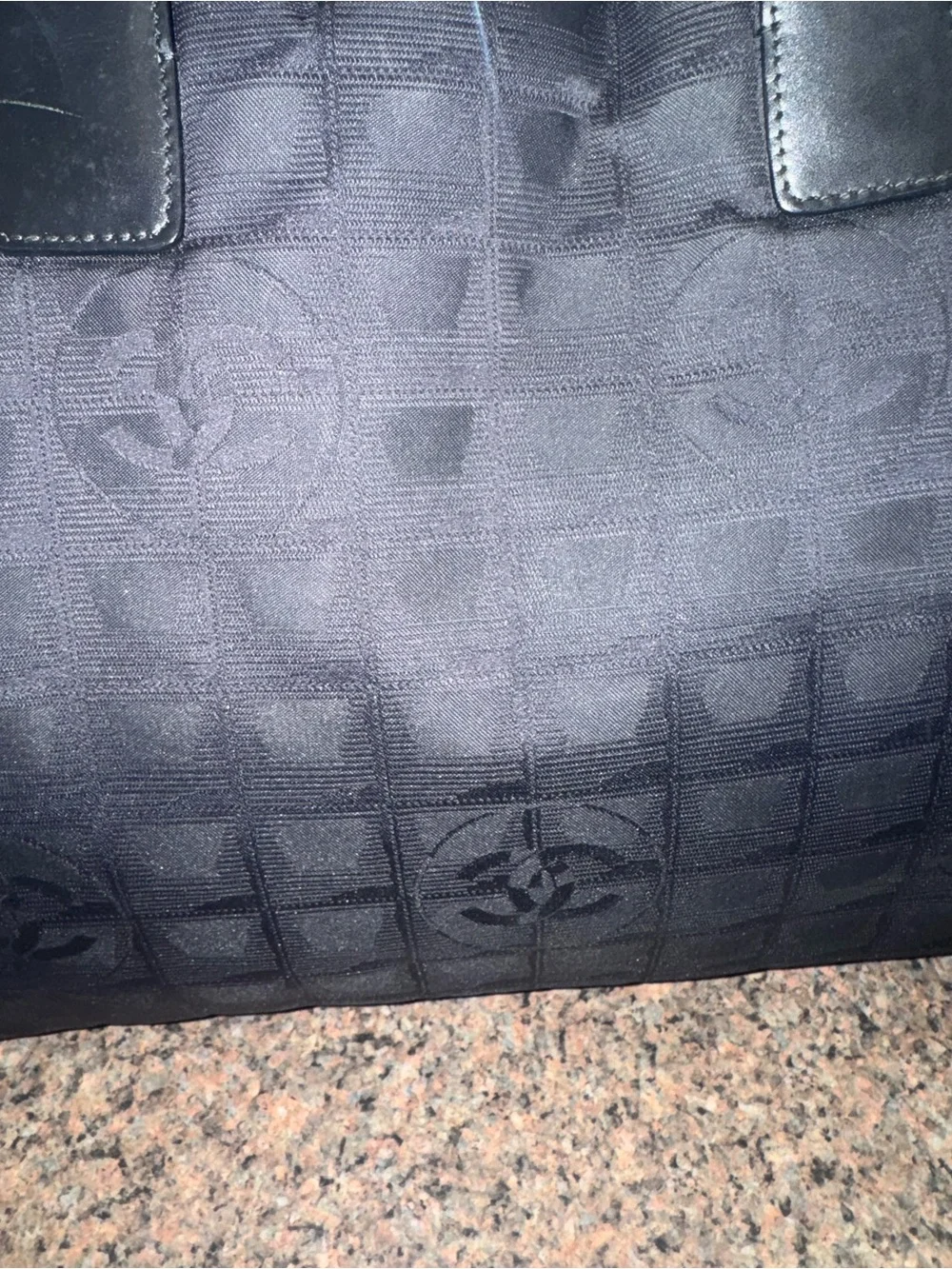 CHANEL Black Quilted Nylon Tote with Leather Straps EUC